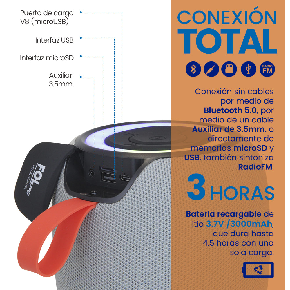 Bocina Bluetooth 10W 3000mAh TWS FOL FS-R116 - Imagen 5