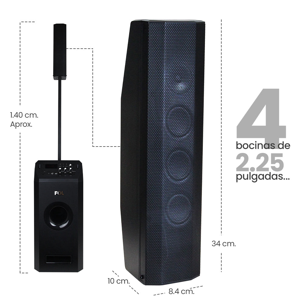 Torre De Audio Con Subwoofer 8 pulgadas más 4 bocinas 200W 2000mAh Fs-t108 - Imagen 2