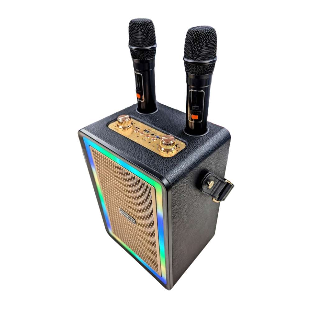 Bocina Karaoke Bluetooth FM dual microfonos RGB Moreka A16 - Imagen 3