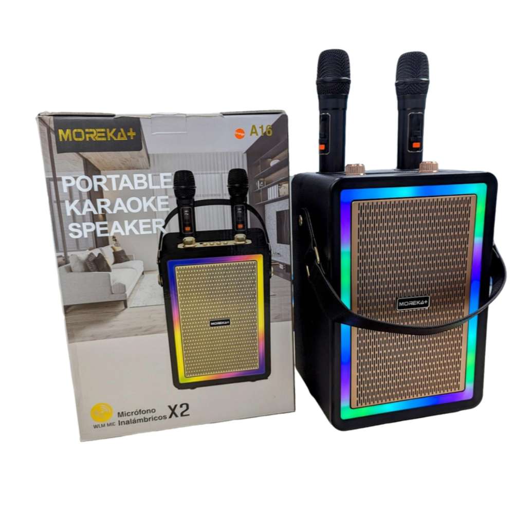 Bocina Karaoke Bluetooth FM dual microfonos RGB Moreka A16 - Imagen 7