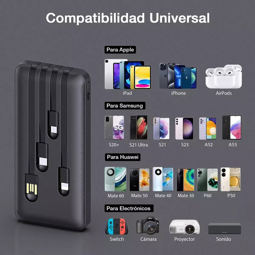 Power Bank Moreka K050 10000 cables C USB AM Lightning y Micro USB - Imagen 4