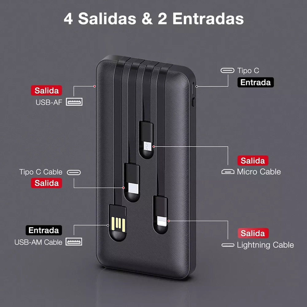 Power Bank Moreka K050 10000 cables C USB AM Lightning y Micro USB - Imagen 5