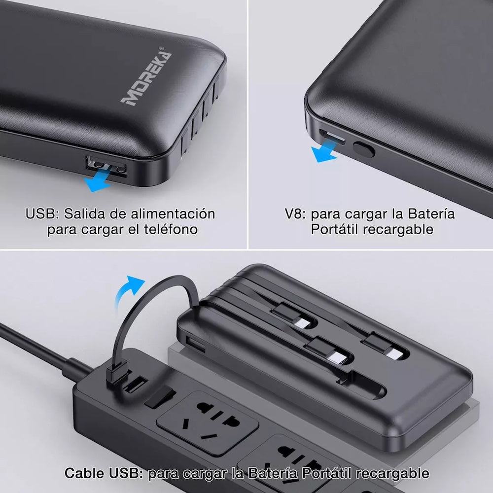 Power Bank Moreka K050 10000 cables C USB AM Lightning y Micro USB - Imagen 7