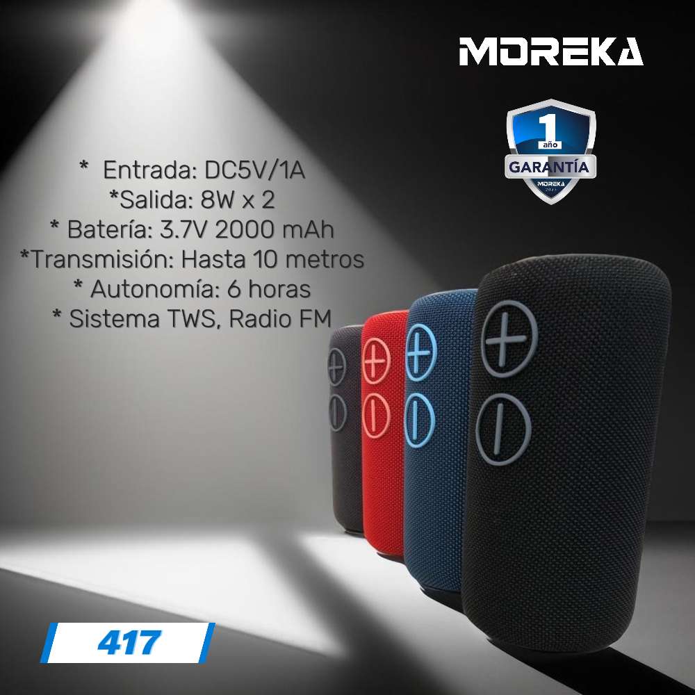 Bocina Moreka 417 16W 2000mAh Bluetooth, TF Card, Radio FM, USB Contra Agua IPX6 - Imagen 2