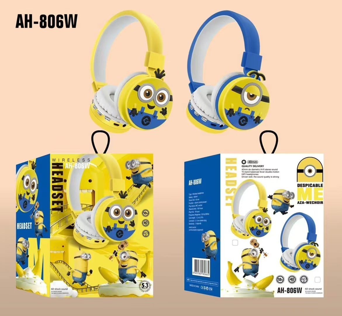 Audífonos Diadema Bluetooth Minions Inalámbrico Plegable - Imagen 2