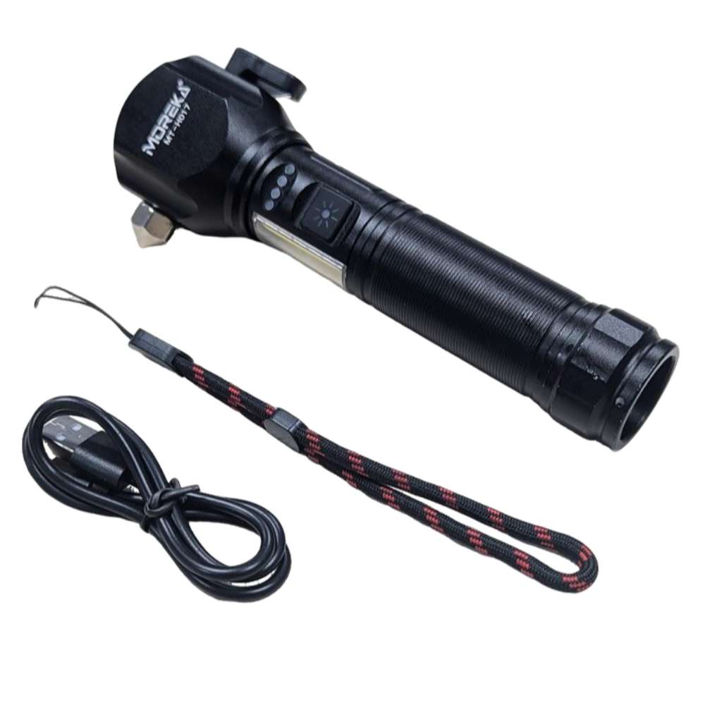 Linterna tactica metalica recargable rompe vidrios iman 7 modos diferentes de luz led Moreka MT-H017 - Imagen 1