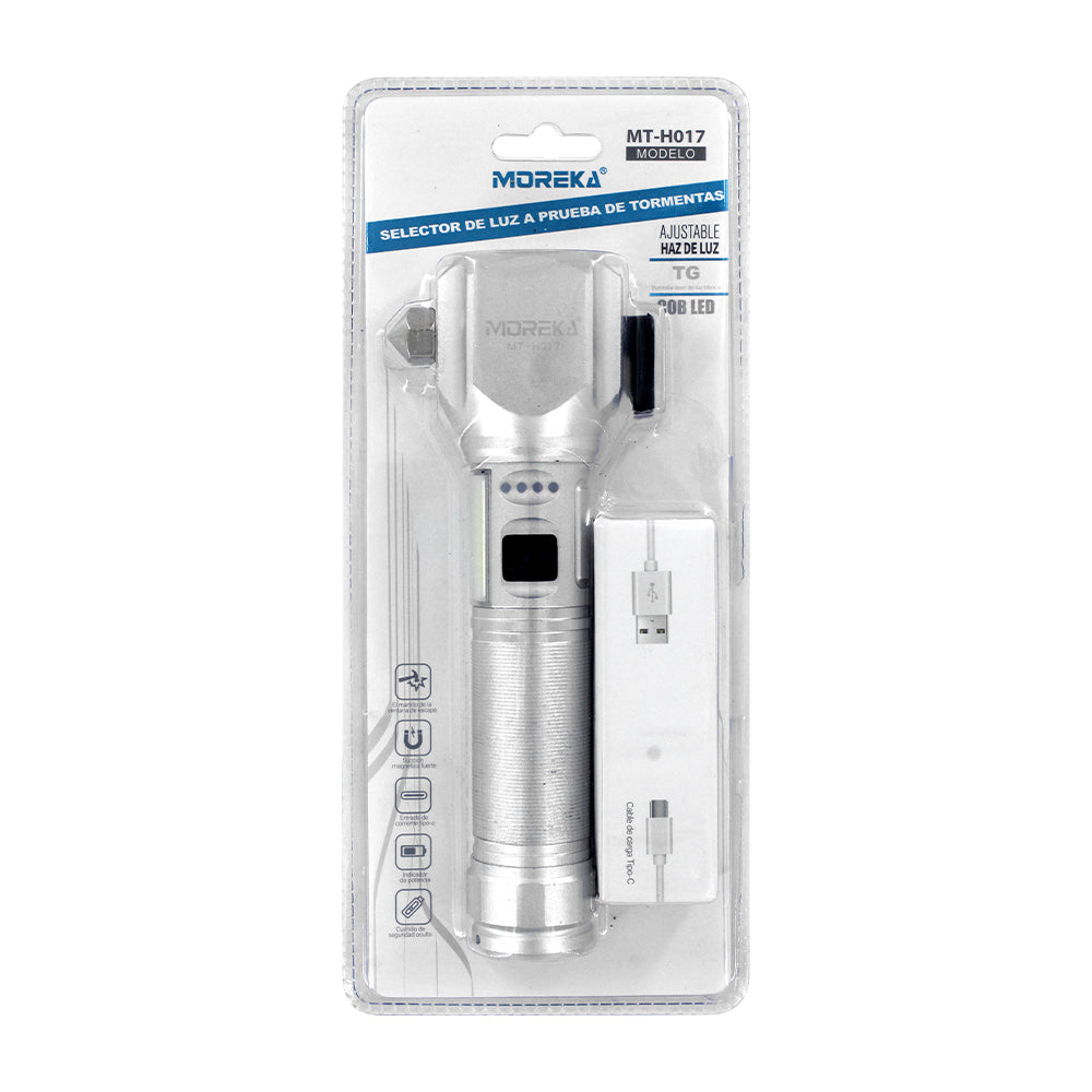 Linterna tactica metalica recargable rompe vidrios iman 7 modos diferentes de luz led Moreka MT-H017 - Imagen 2