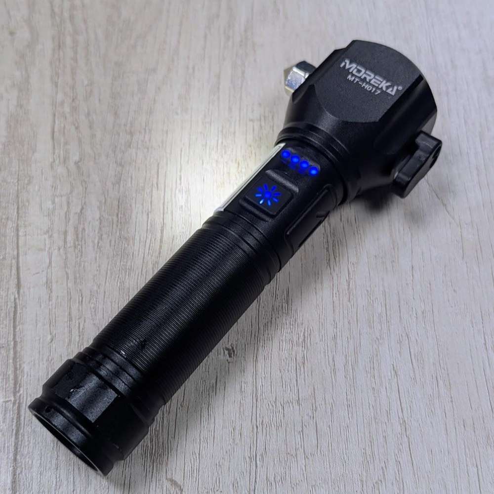 Linterna tactica metalica recargable rompe vidrios iman 7 modos diferentes de luz led Moreka MT-H017 - Imagen 7