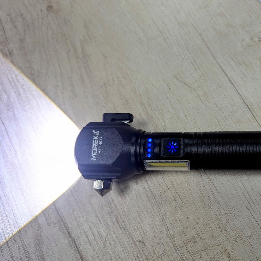 Linterna tactica metalica recargable rompe vidrios iman 7 modos diferentes de luz led Moreka MT-H017 - Imagen 8