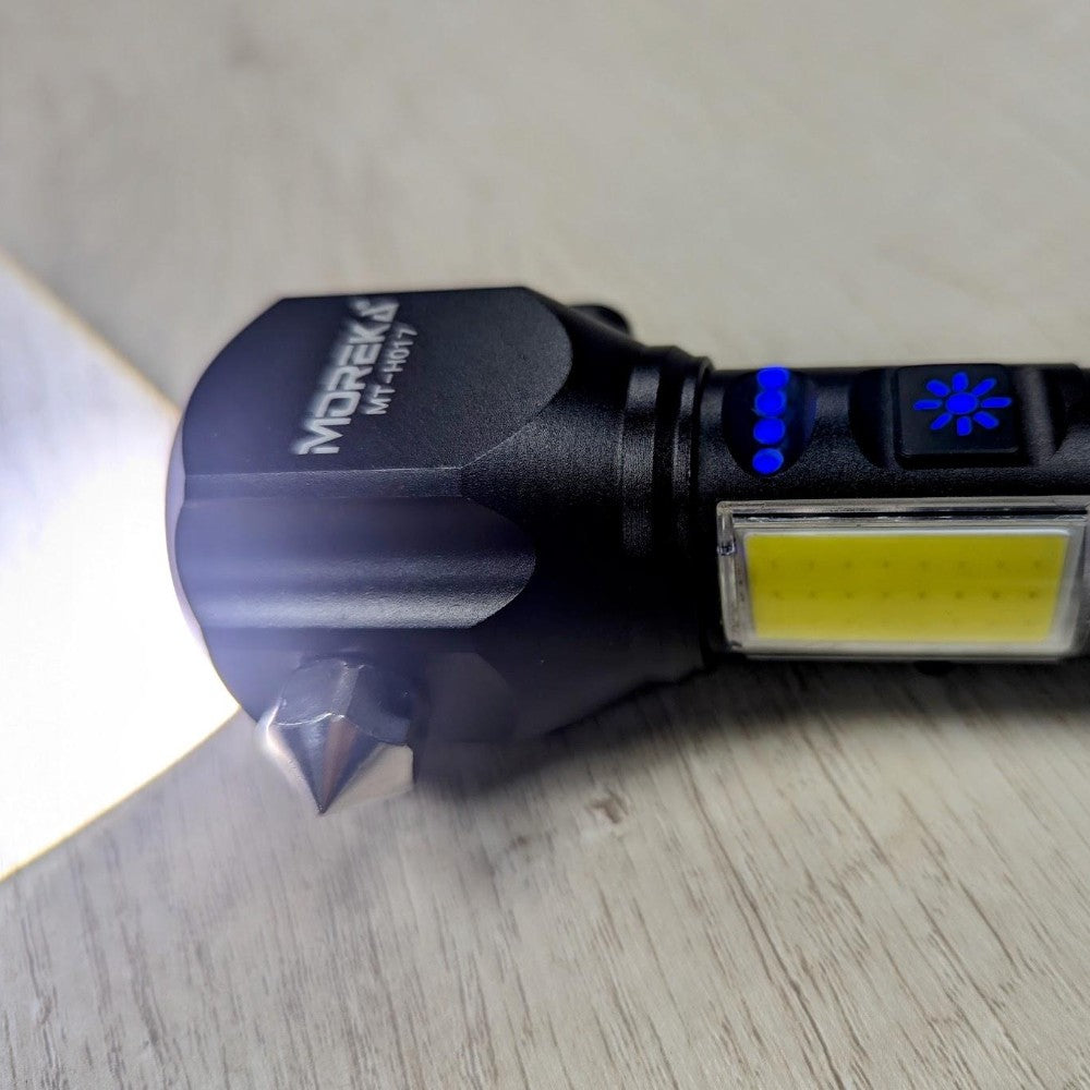 Linterna tactica metalica recargable rompe vidrios iman 7 modos diferentes de luz led Moreka MT-H017 - Imagen 10