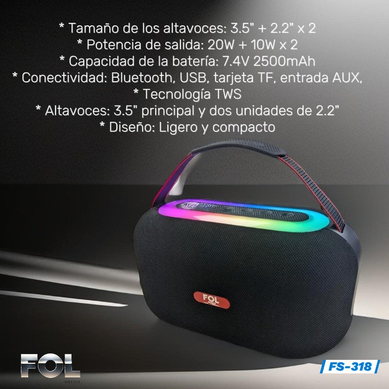 Bocina Fol 40W 2500mAh Bluetooth, TF Card, Radio FM, USB FS-R318 - Imagen 3