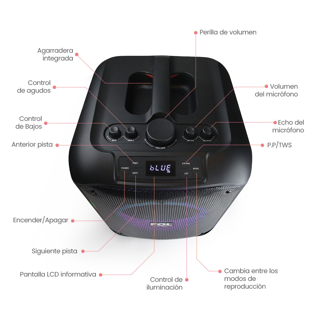 Bocina Fol 100W 1000mAh Bluetooth, 10