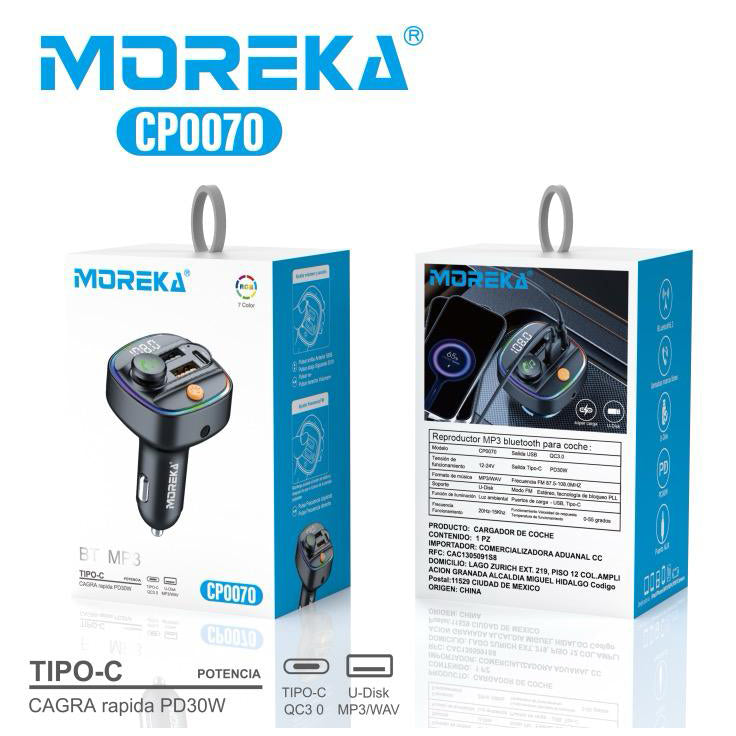 Transmisor Bluetooth Moreka CP-0070 5.3 FM manos libres para coche - Imagen 6