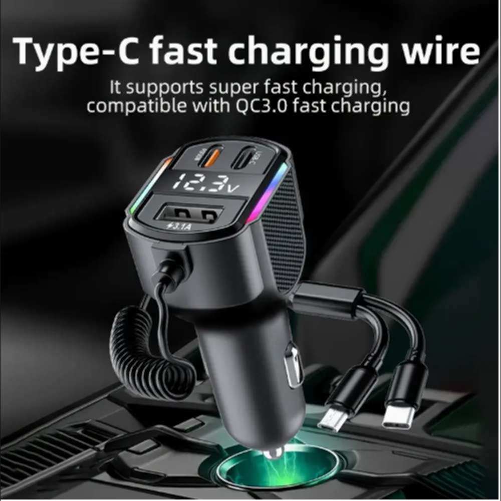 Cargador De Carro Moreka CP0071 Plug In 30W USB-C PD y USB QC3.0 con cables V8 y C - Imagen 2