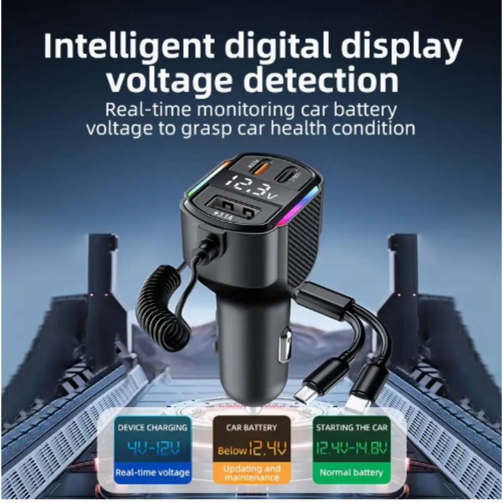 Cargador De Carro Moreka CP0071 Plug In 30W USB-C PD y USB QC3.0 con cables V8 y C - Imagen 3