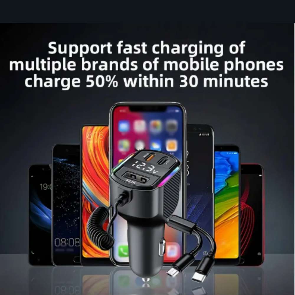 Cargador De Carro Moreka CP0071 Plug In 30W USB-C PD y USB QC3.0 con cables V8 y C - Imagen 5