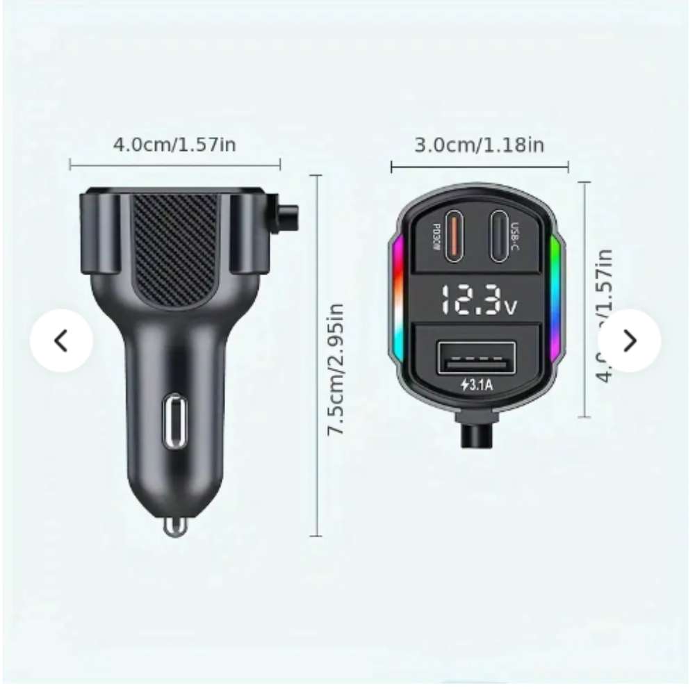 Cargador De Carro Moreka CP0071 Plug In 30W USB-C PD y USB QC3.0 con cables V8 y C - Imagen 6