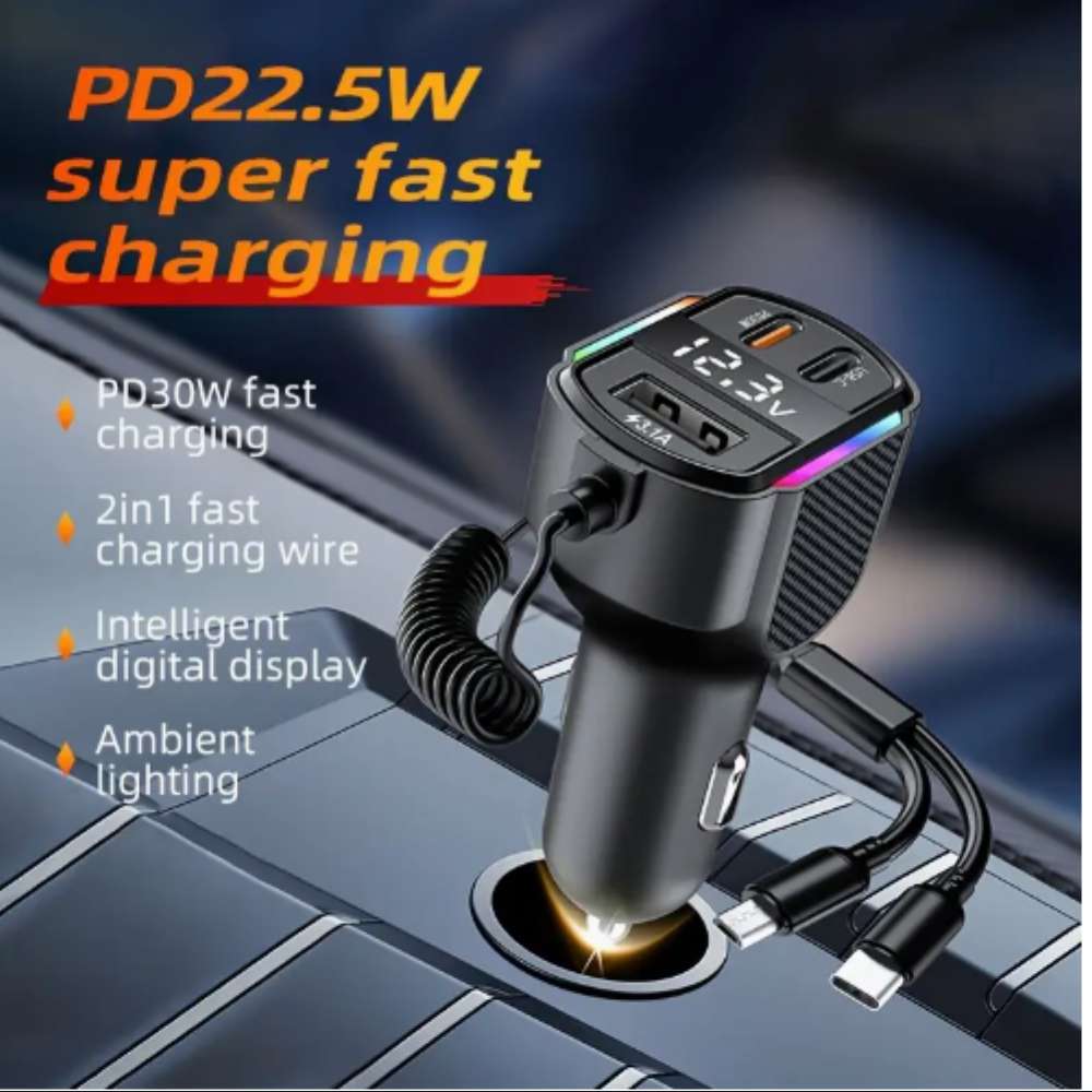 Cargador De Carro Moreka CP0071 Plug In 30W USB-C PD y USB QC3.0 con cables V8 y C - Imagen 7
