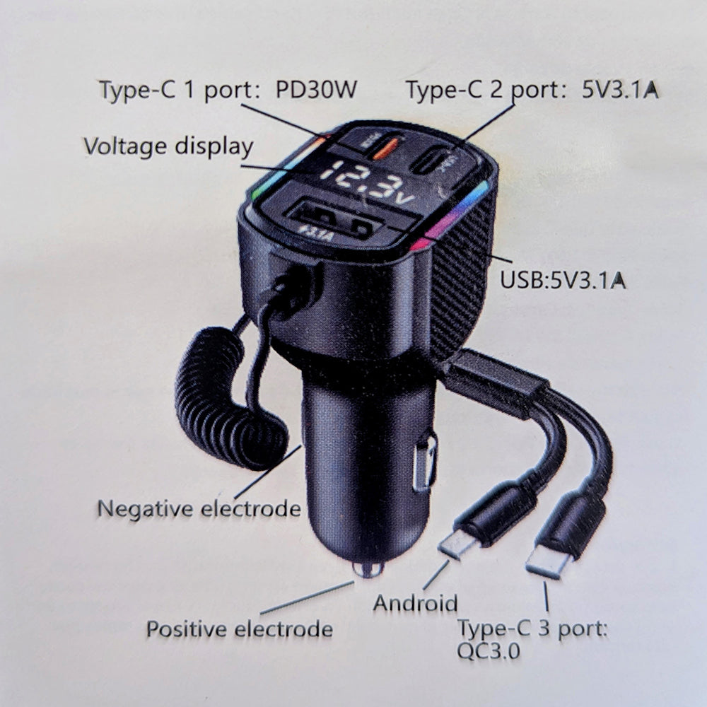 Cargador De Carro Moreka CP0071 Plug In 30W USB-C PD y USB QC3.0 con cables V8 y C - Imagen 8