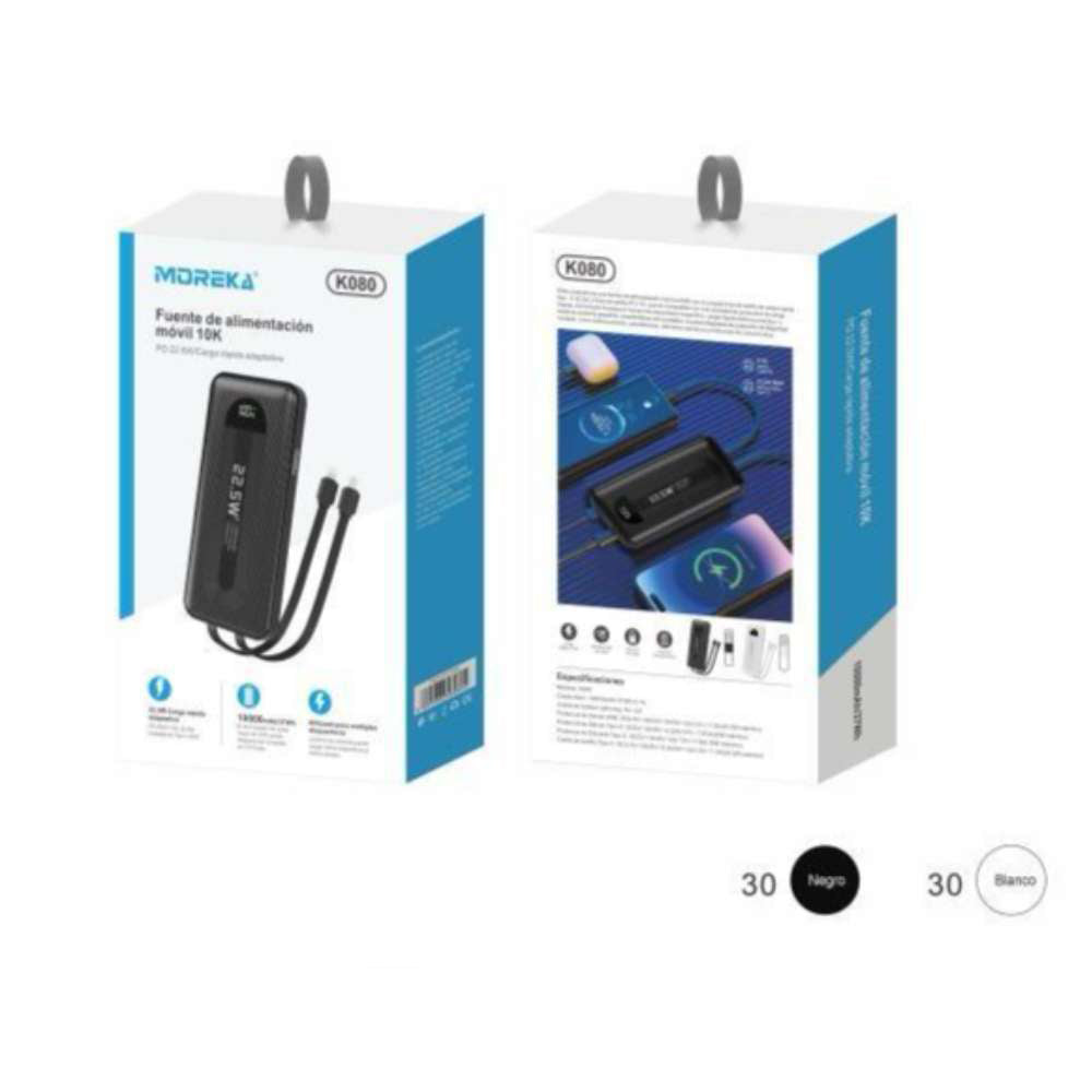 Power Bank Moreka K080 10000 mAh 22.5W cables IP y C - Imagen 6