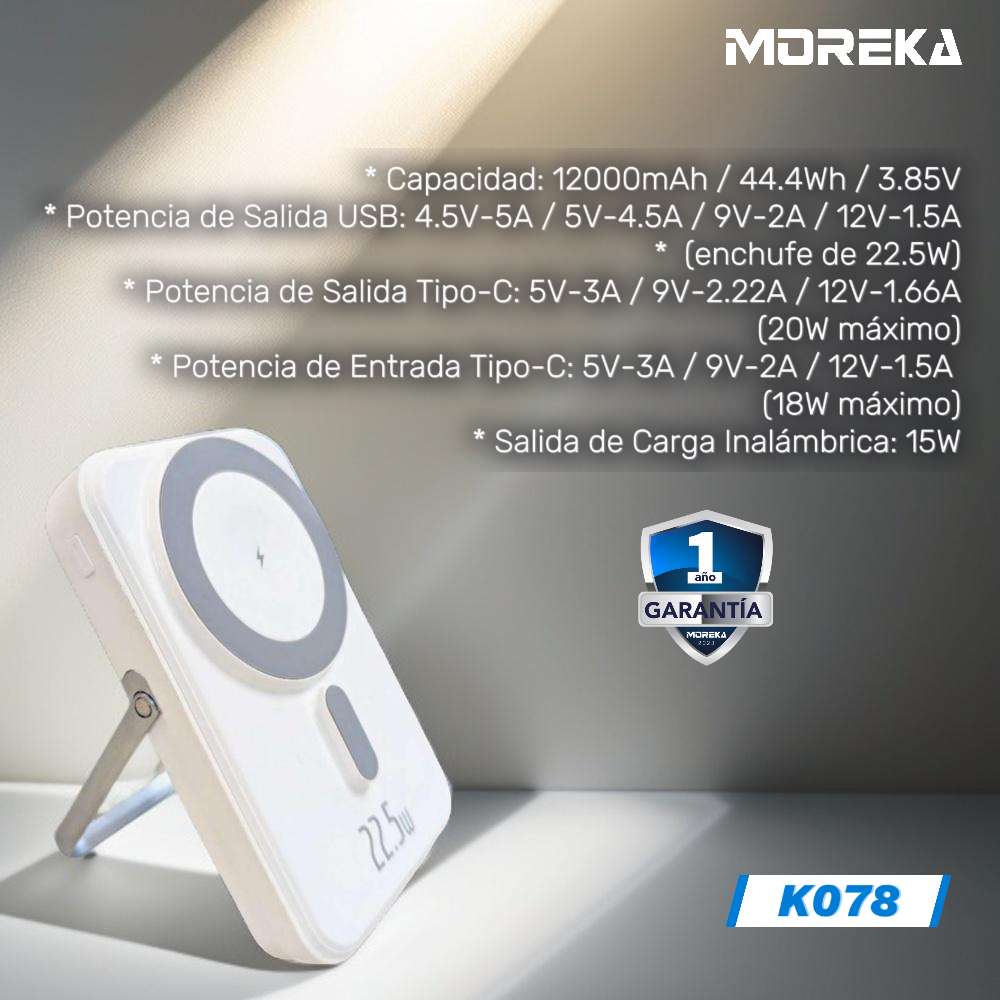 Power Bank Moreka K078 12000 mAh 22.5W carga magnética y cable C - Imagen 4