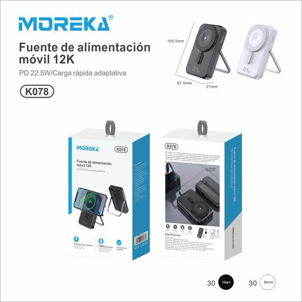 Power Bank Moreka K078 12000 mAh 22.5W carga magnética y cable C - Imagen 9