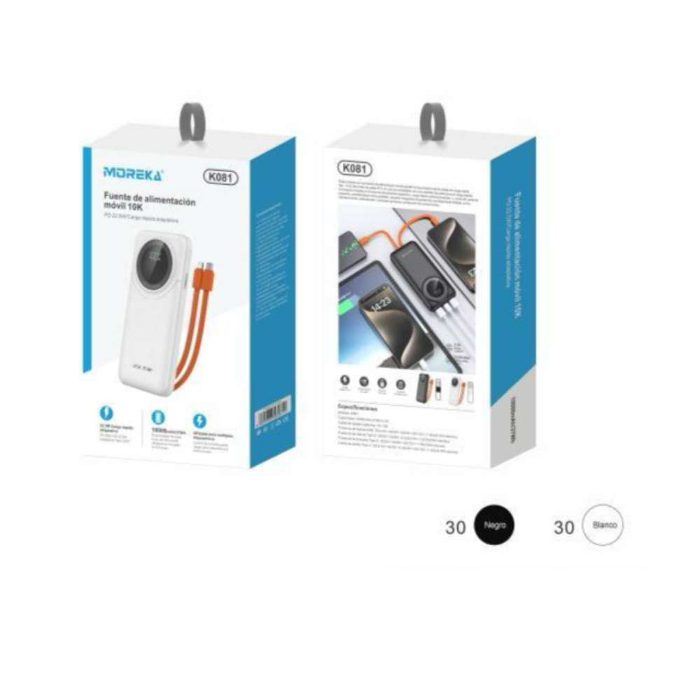 Power Bank Moreka K081 10000 mAh 22.5W cables IP y C - Imagen 7
