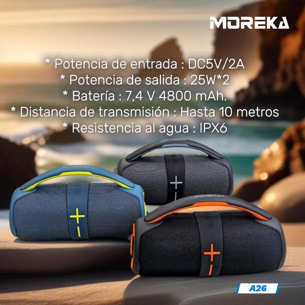 Bocina Moreka+ A26 50W 4800mAh Bluetooth, TF Card, Radio FM, USB Contra Agua IPX6 - Imagen 3
