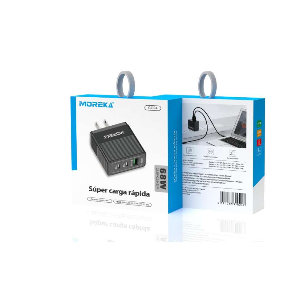 Cubo Turbo Cargador 68W 3 puertos C1 22.5W C1 22.5W QC 3.0 23W CC24 - Imagen 5