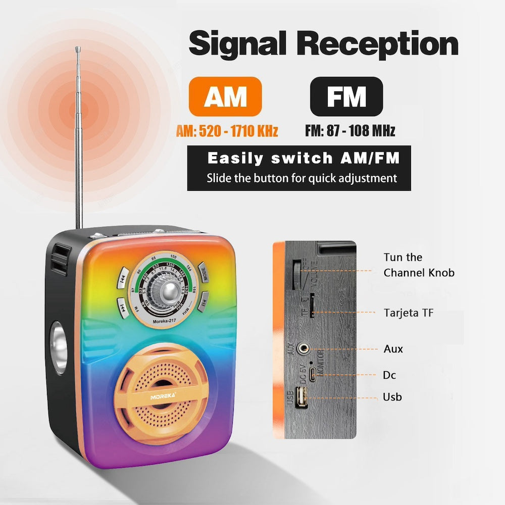 Radio Am Fm Sw Con Bluetooth Usb MicroSD Aux Recargable Moreka 217 - Imagen 3