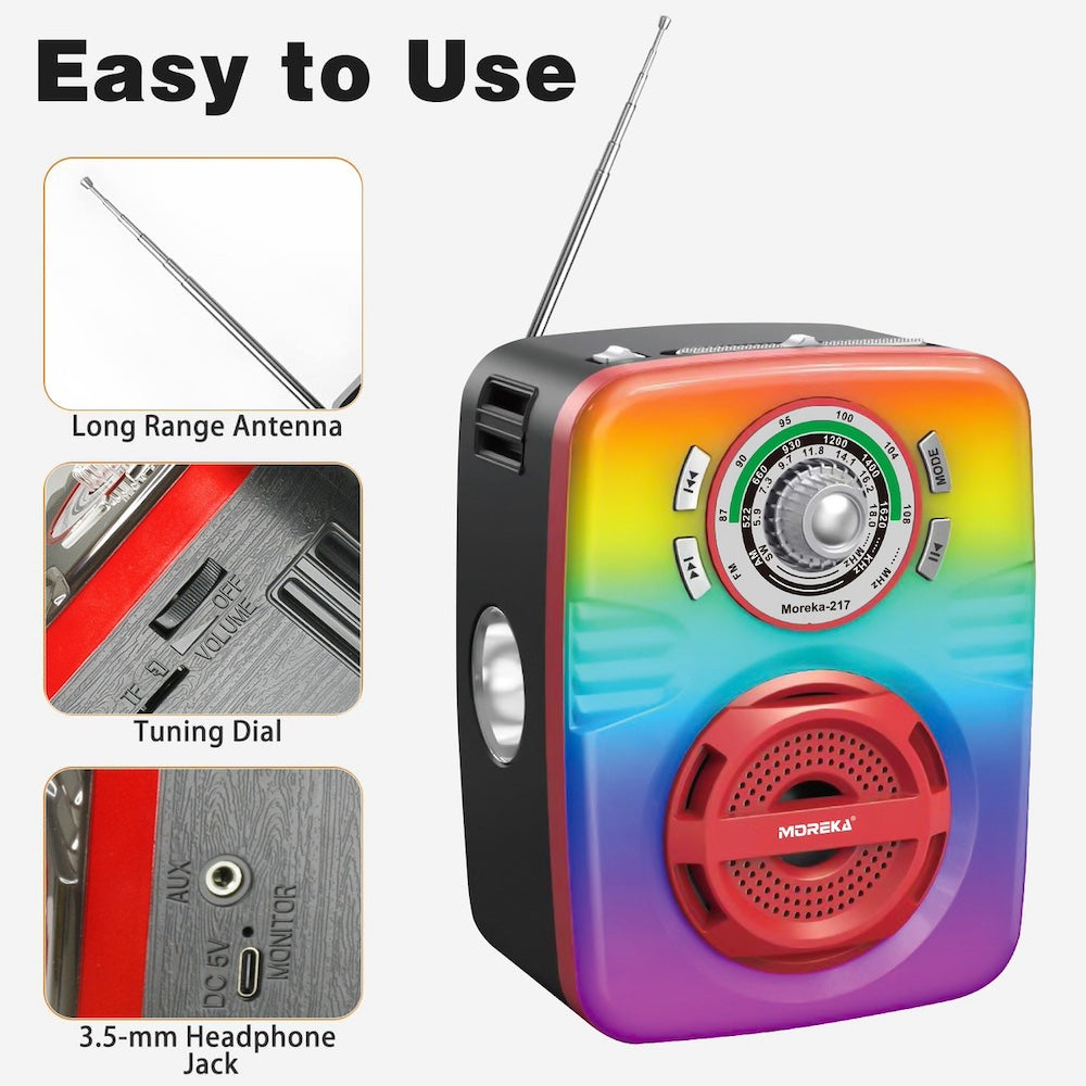 Radio Am Fm Sw Con Bluetooth Usb MicroSD Aux Recargable Moreka 217 - Imagen 4