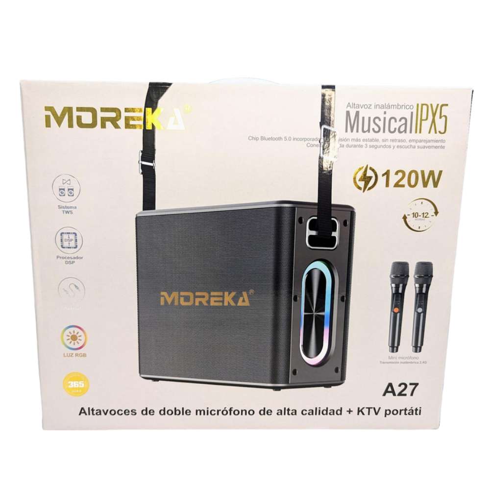 Bocina Moreka A27 120W 1200mAh 12 hrs de bateria Bluetooth, Contra Agua IPX5 - Imagen 7