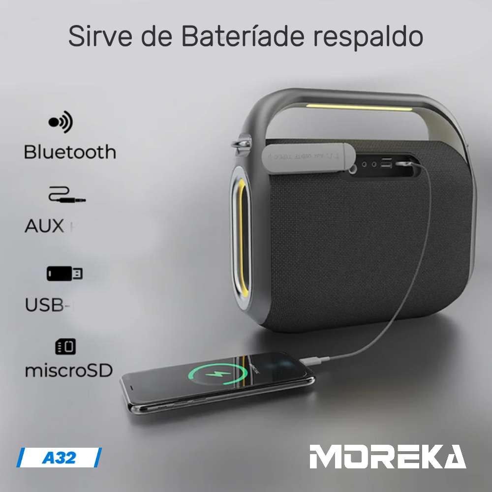 Bocina Moreka A32 200W 1200mAh 6-8 hrs de bateria Bluetooth, Contra Agua IPX5 - Imagen 6