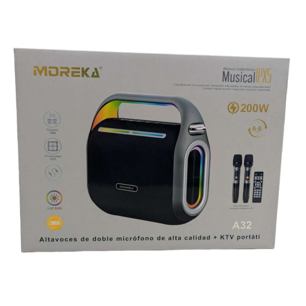 Bocina Moreka A32 200W 1200mAh 6-8 hrs de bateria Bluetooth, Contra Agua IPX5 - Imagen 9