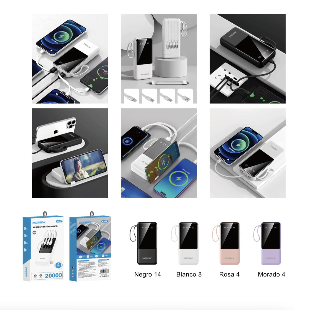 Power Bank Moreka K087 20000 mAh 74W 4 entredas 4 salidas - Imagen 2