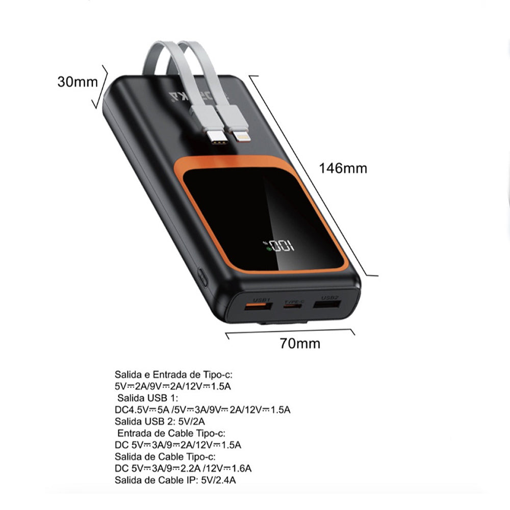 Power Bank Moreka K089 20000 mAh 74W cable tipo C y tipo IP - Imagen 9