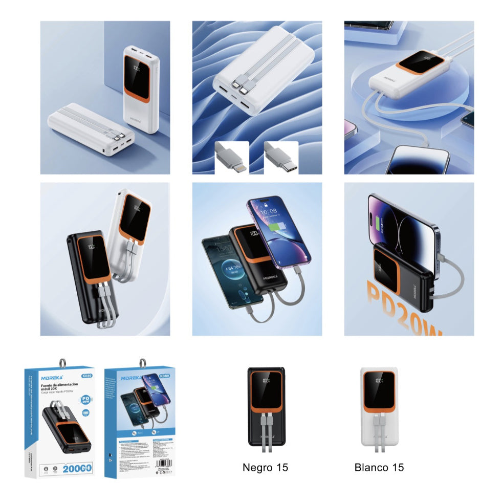 Power Bank Moreka K089 20000 mAh 74W cable tipo C y tipo IP - Imagen 10