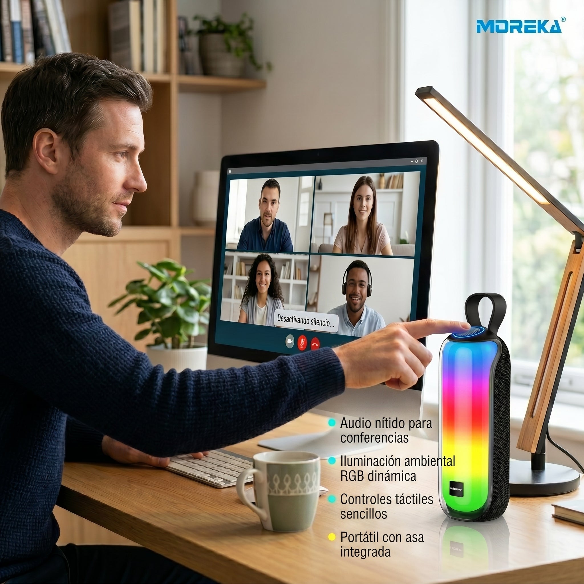 Bocina Moreka 408 14W (2 x 7W) 3000mAh Batería Bluetooth V5.3 IPX5 Resistente al Agua Luz RGB Micrófono Incorporado Radio FM - Imagen 5