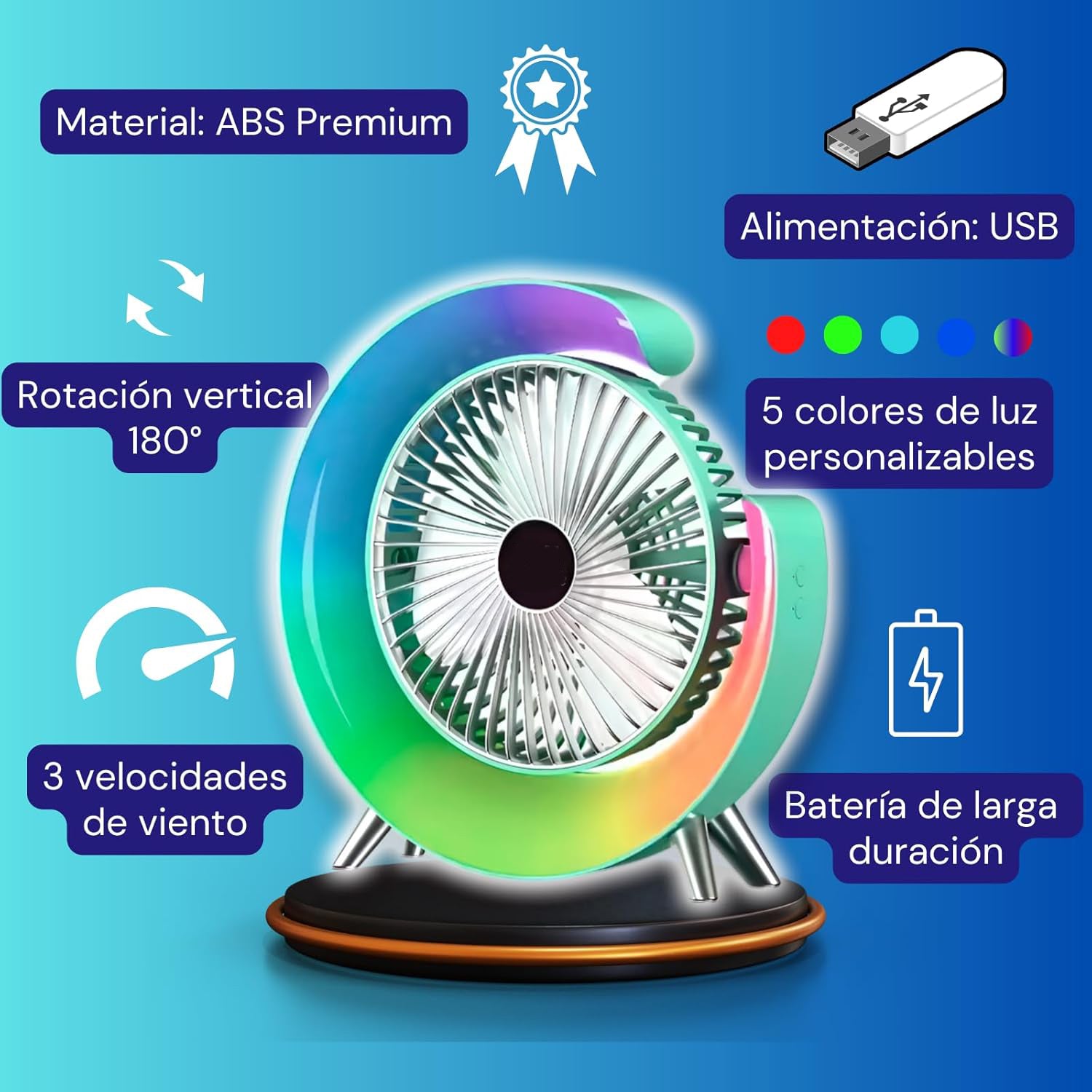 Ventilador alta velocidad RGB, Ajustable 1200mAh FS-110 - Imagen 4