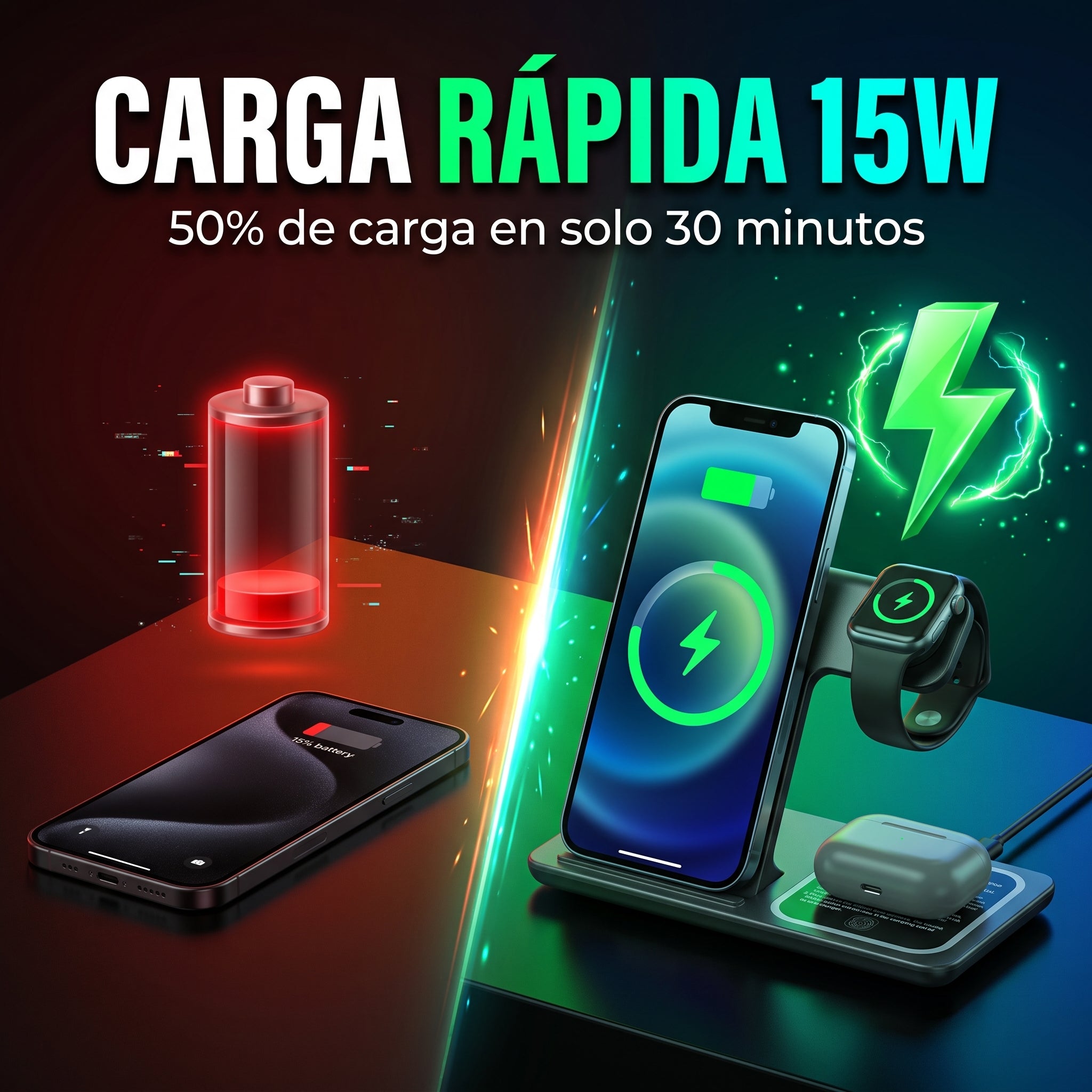 Estación de Carga 3 en 1 Yisen X455 para Smartphone Audifonos y SmartWatch - Imagen 13