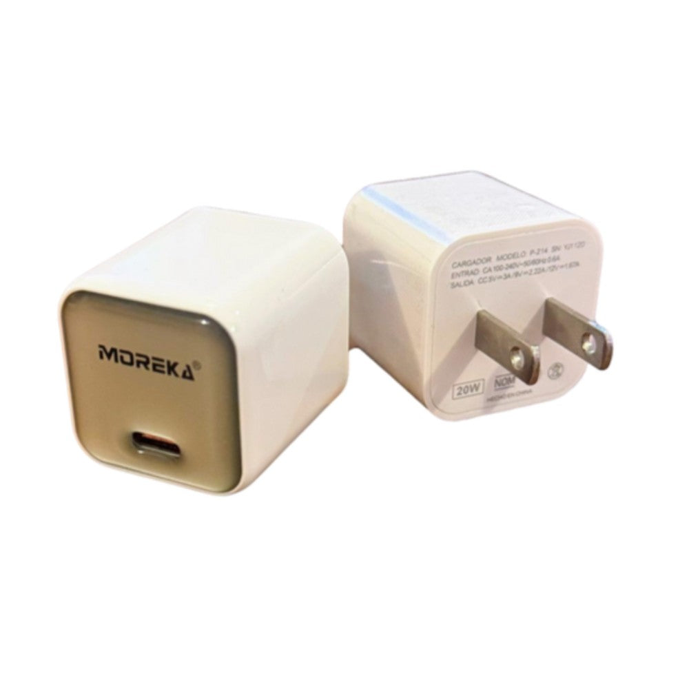 Cubo carga rápida 20W 5V- 3A puerto C Moreka P-214 - Imagen 2