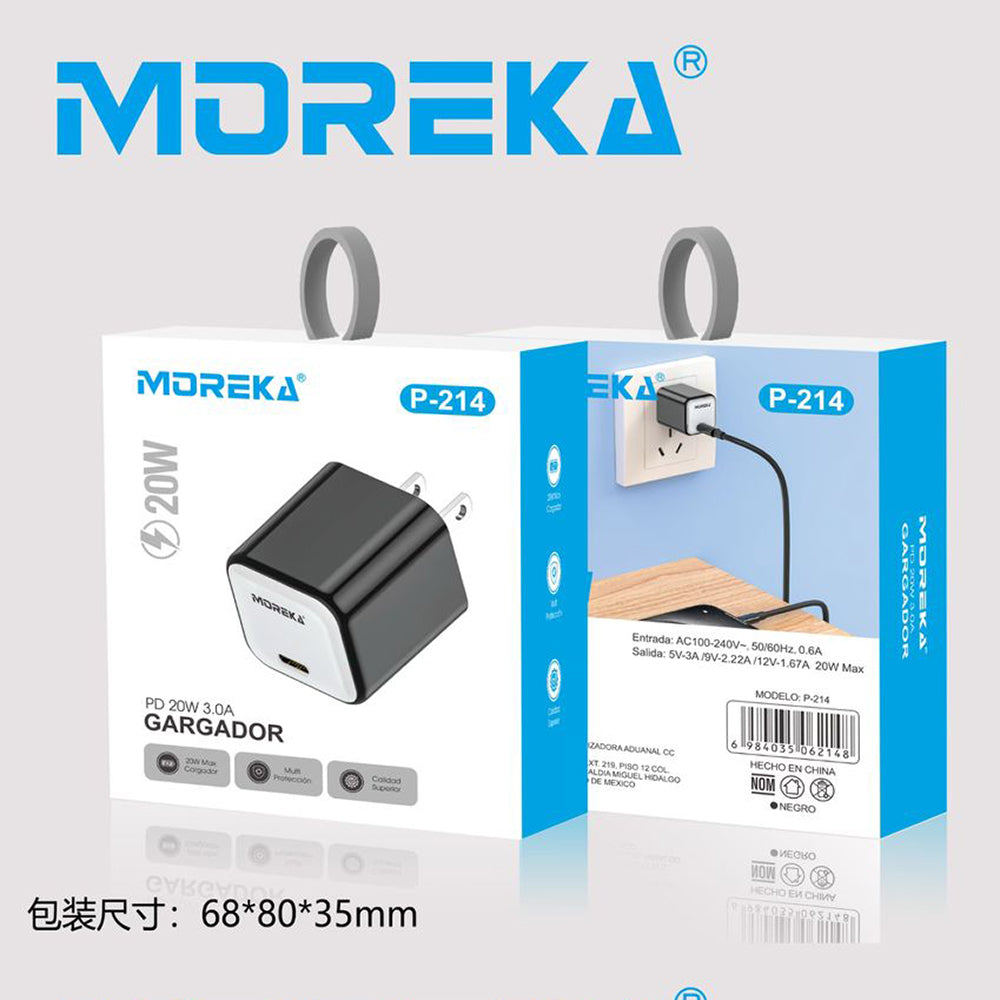 Cubo carga rápida 20W 5V- 3A puerto C Moreka P-214 - Imagen 10
