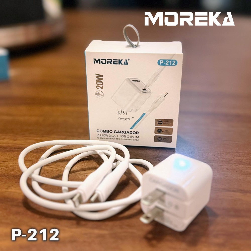 Cargador turbo 20W 5V- 3A puerto C Clavija plegable cable tipo IP - C Moreka P-212 - Imagen 2