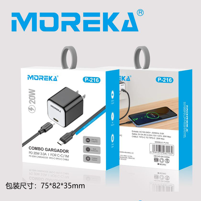 Cargador tipo C 20W 5V- 3A cable tipo C carga rápida Moreka P-216 - Imagen 10