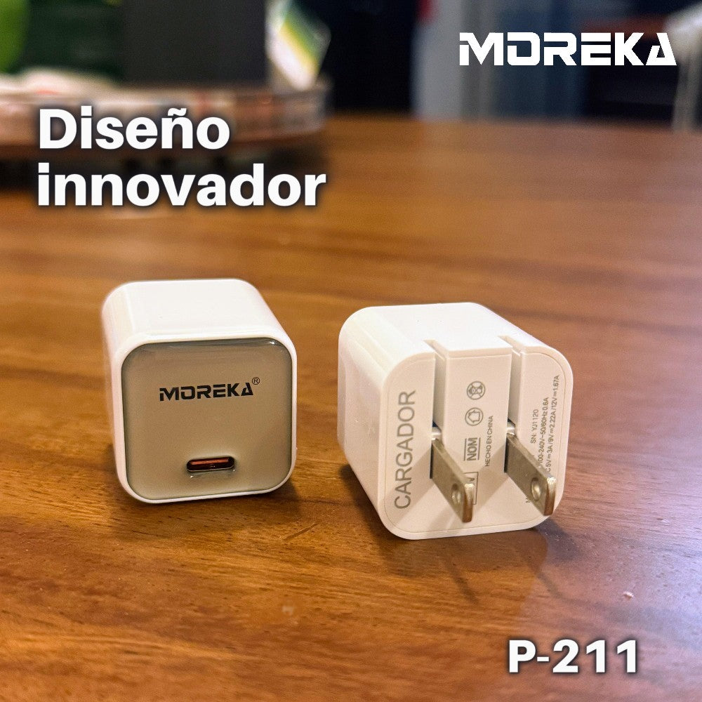 Cubo carga rápida 20W 5V- 3A puerto C Clavija plegable Moreka P-211 - Imagen 2
