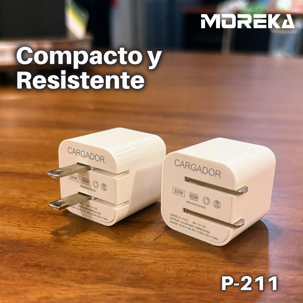 Cubo carga rápida 20W 5V- 3A puerto C Clavija plegable Moreka P-211 - Imagen 4