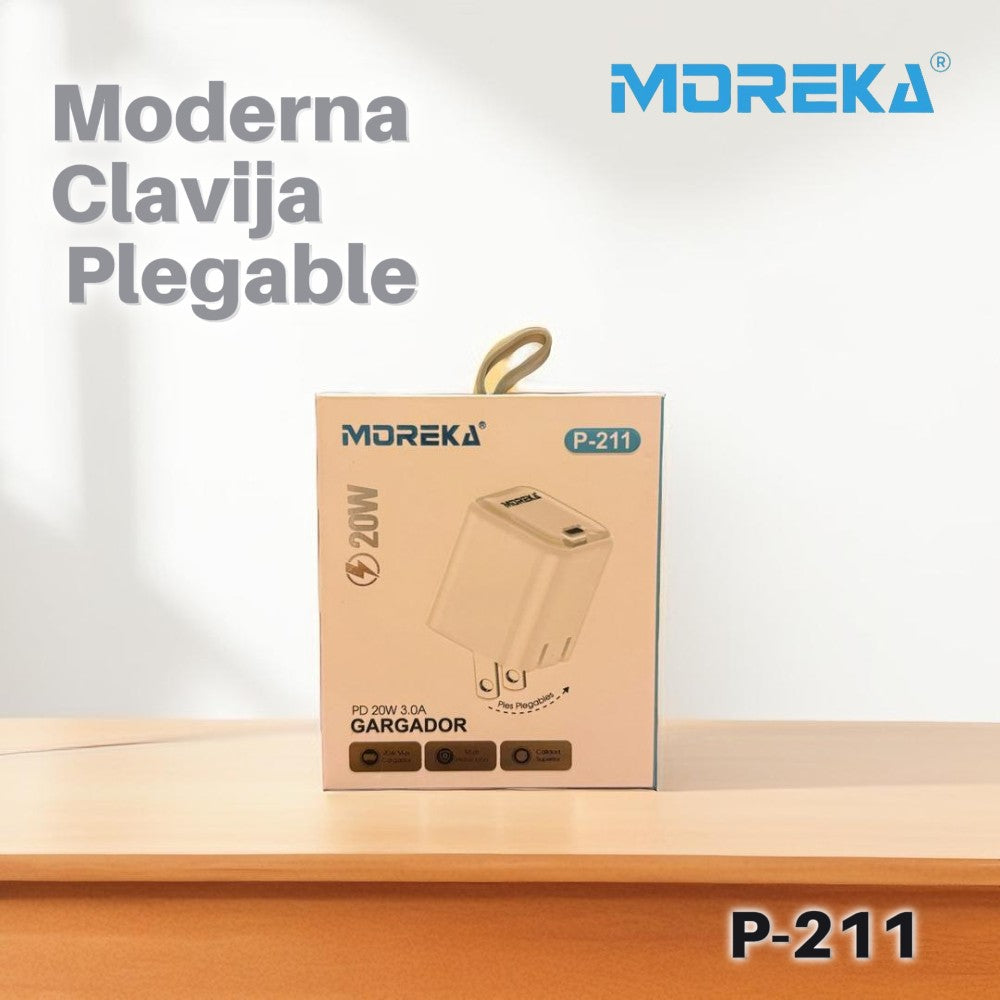 Cubo carga rápida 20W 5V- 3A puerto C Clavija plegable Moreka P-211 - Imagen 5