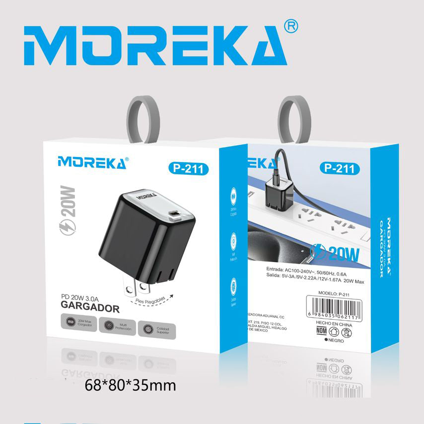 Cubo carga rápida 20W 5V- 3A puerto C Clavija plegable Moreka P-211 - Imagen 8