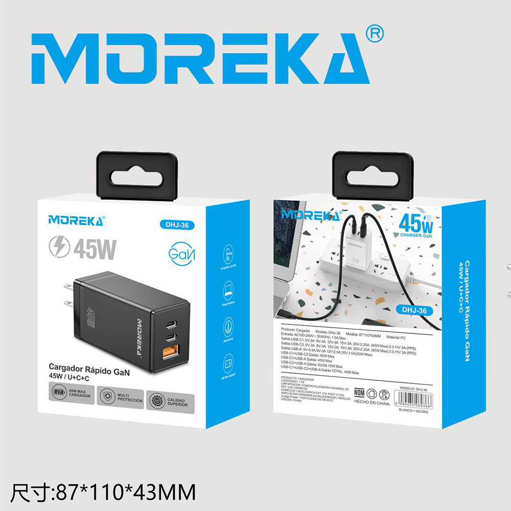 Cubo Turbo Cargador 45W 3 puertos C1 45W C2 45W USB A 30W GAN ideal para Notebook DHJ-36 - Imagen 8