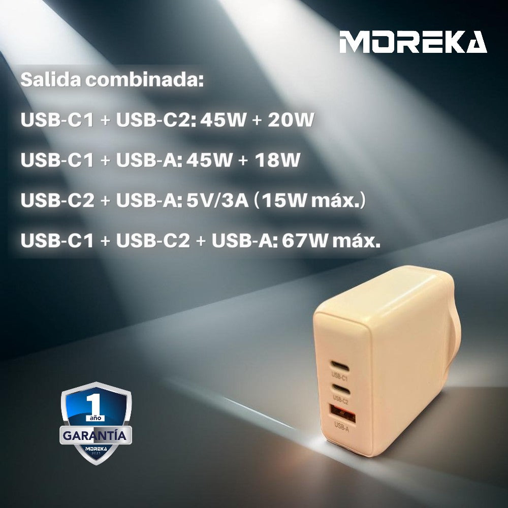 Cubo Turbo Cargador 67W 3 puertos C1 67W C2 67W USB A 30W GAN Ideal para Notebook DHJ-37 - Imagen 3